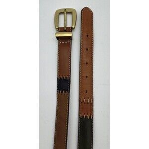 Fossil Patchwork Leather Belt Women Multicolor‎ Brass Buckle Size Large 30-34 in